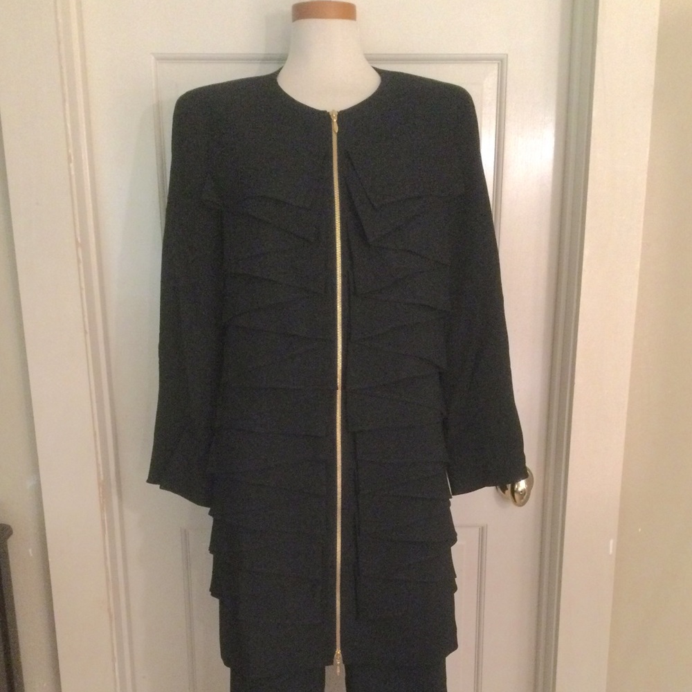 Doncaster Black Crepe Cascading Ruffle Coat
